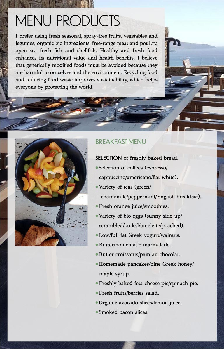 Nicolas Papathanasiou Private Chef Breakfast Menu